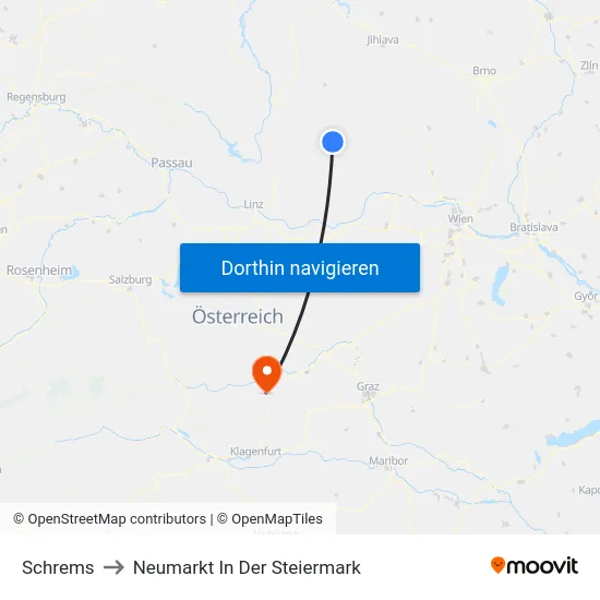Schrems to Neumarkt In Der Steiermark map