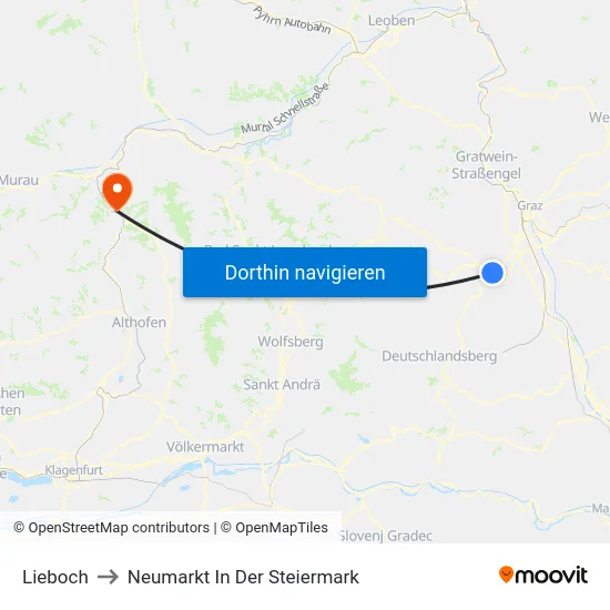 Lieboch to Neumarkt In Der Steiermark map