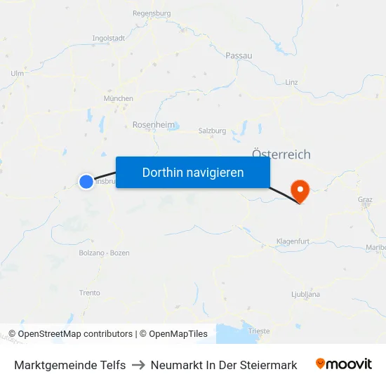 Marktgemeinde Telfs to Neumarkt In Der Steiermark map