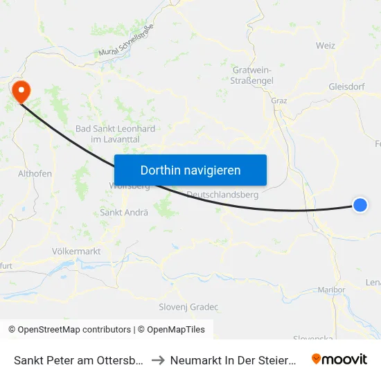 Sankt Peter am Ottersbach to Neumarkt In Der Steiermark map
