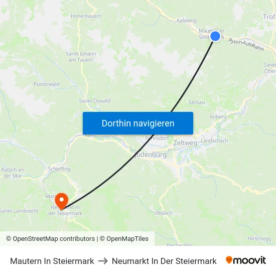 Mautern In Steiermark to Neumarkt In Der Steiermark map