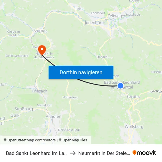 Bad Sankt Leonhard Im Lavanttal to Neumarkt In Der Steiermark map