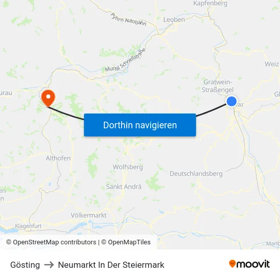 Gösting to Neumarkt In Der Steiermark map
