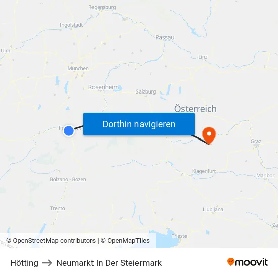 Hötting to Neumarkt In Der Steiermark map