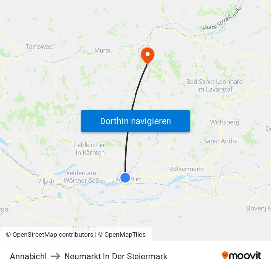 Annabichl to Neumarkt In Der Steiermark map