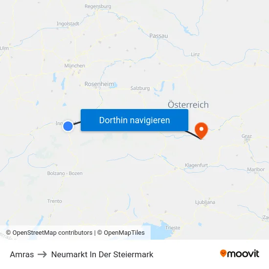 Amras to Neumarkt In Der Steiermark map