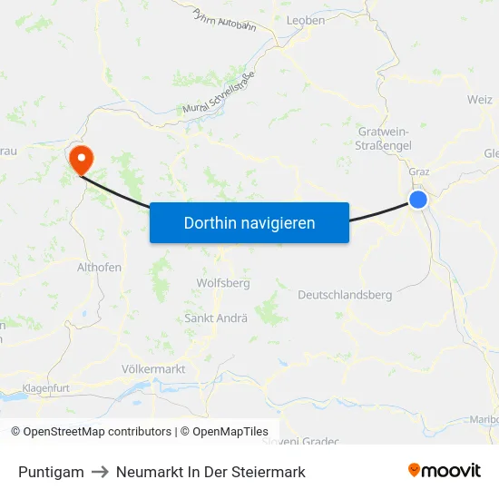 Puntigam to Neumarkt In Der Steiermark map