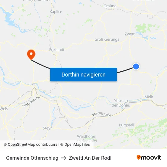 Gemeinde Ottenschlag to Zwettl An Der Rodl map