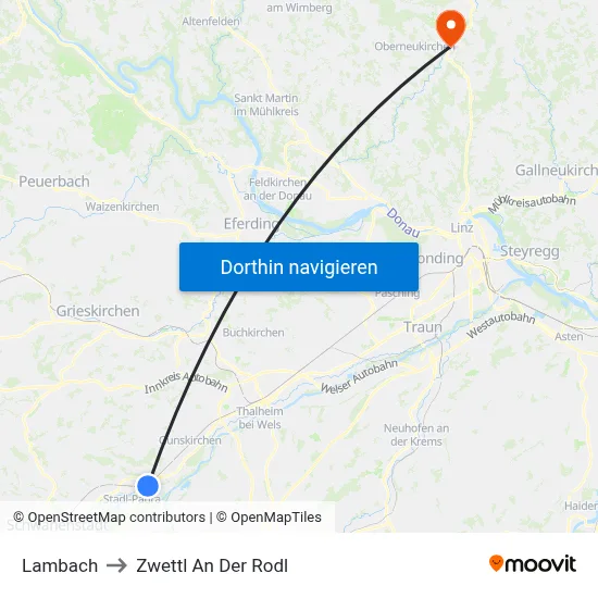 Lambach to Zwettl An Der Rodl map