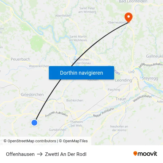 Offenhausen to Zwettl An Der Rodl map
