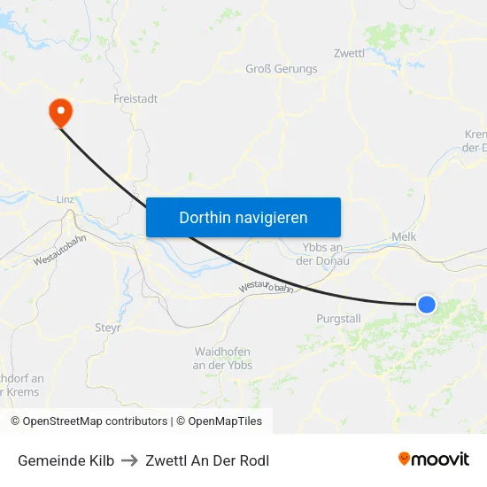 Gemeinde Kilb to Zwettl An Der Rodl map