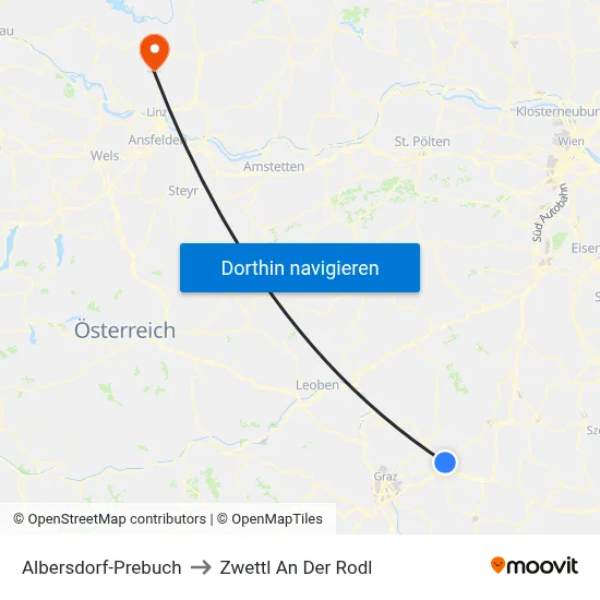 Albersdorf-Prebuch to Zwettl An Der Rodl map
