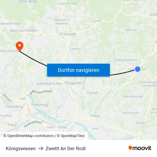 Königswiesen to Zwettl An Der Rodl map