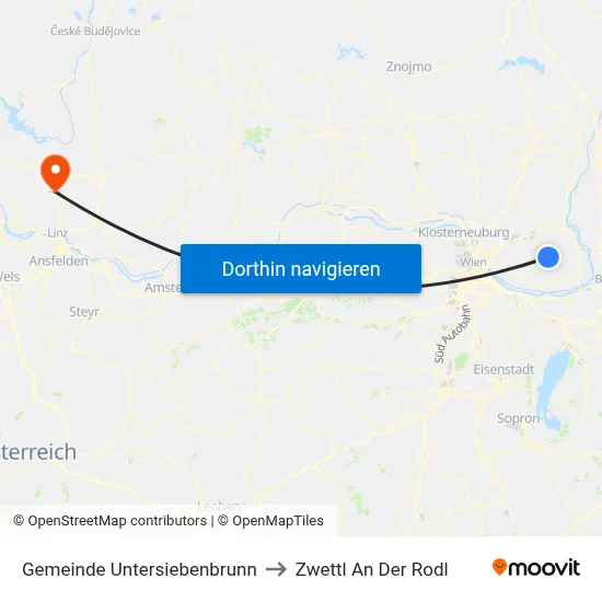 Gemeinde Untersiebenbrunn to Zwettl An Der Rodl map