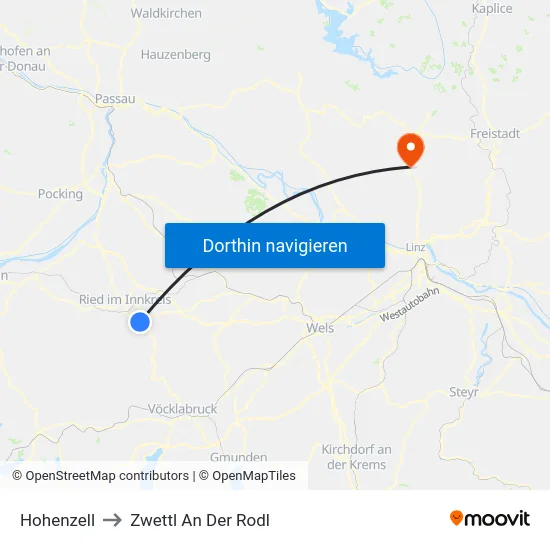 Hohenzell to Zwettl An Der Rodl map