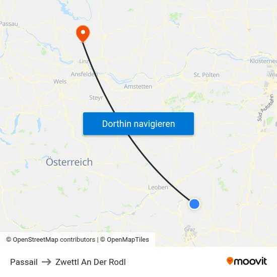 Passail to Zwettl An Der Rodl map