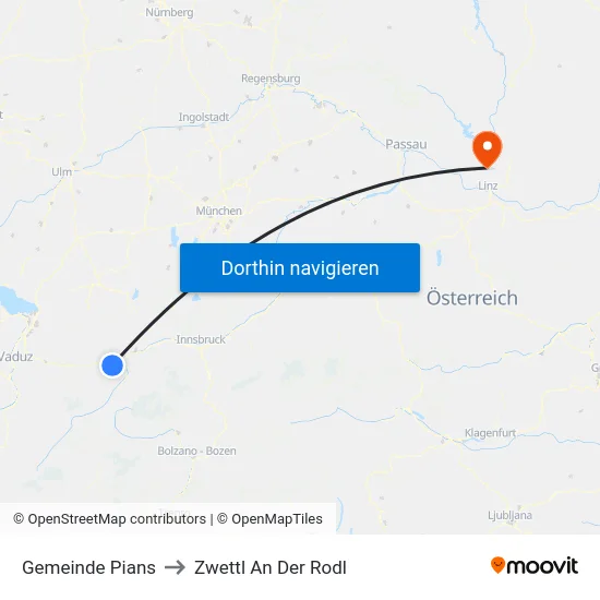Gemeinde Pians to Zwettl An Der Rodl map