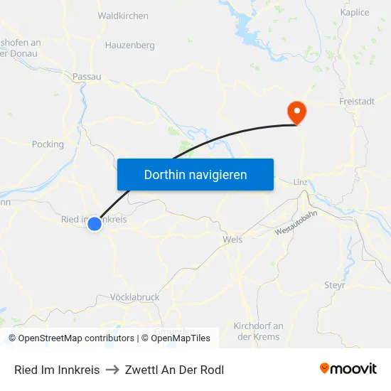 Ried Im Innkreis to Zwettl An Der Rodl map