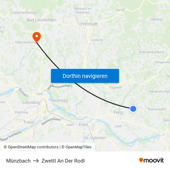 Münzbach to Zwettl An Der Rodl map