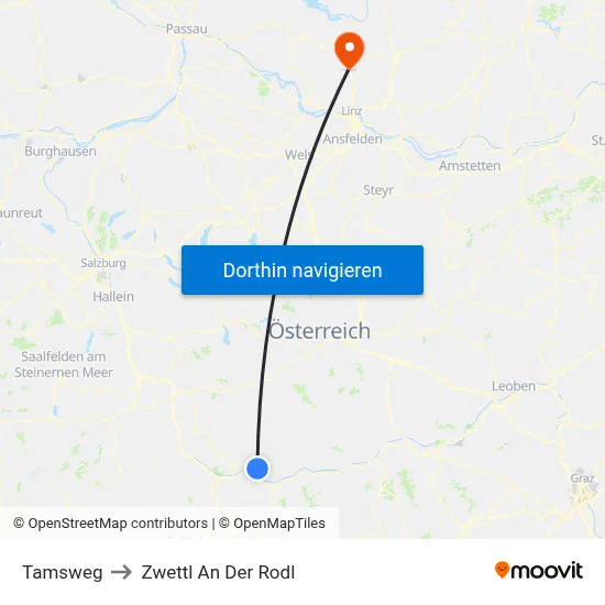 Tamsweg to Zwettl An Der Rodl map