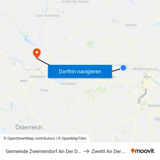 Gemeinde Zwentendorf An Der Donau to Zwettl An Der Rodl map