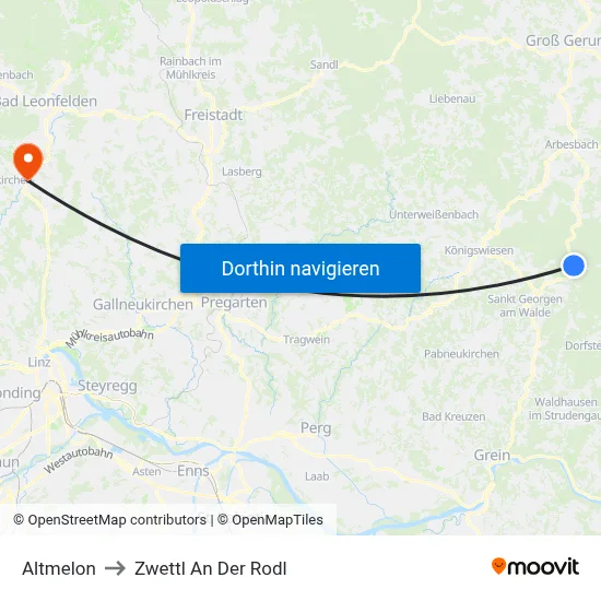 Altmelon to Zwettl An Der Rodl map