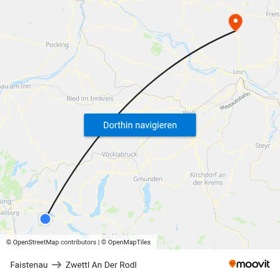Faistenau to Zwettl An Der Rodl map