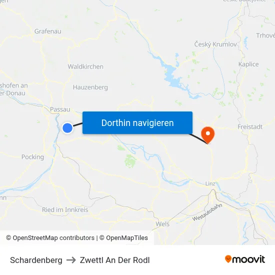 Schardenberg to Zwettl An Der Rodl map