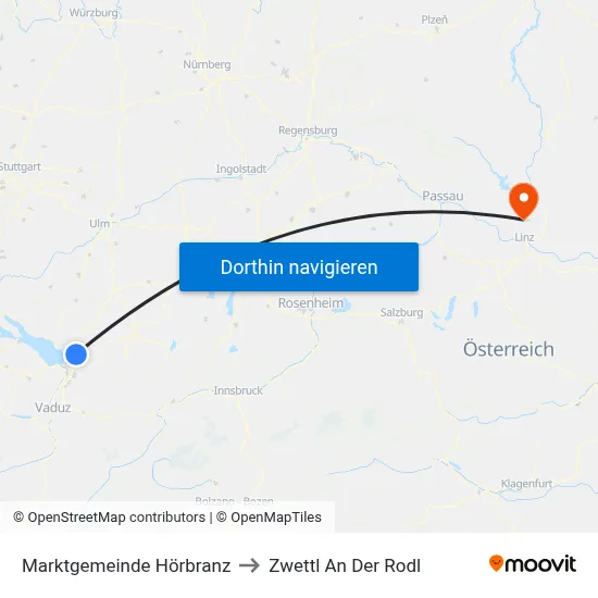 Marktgemeinde Hörbranz to Zwettl An Der Rodl map