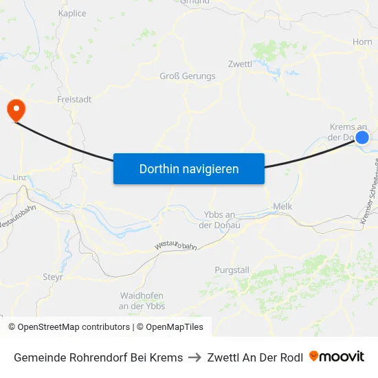 Gemeinde Rohrendorf Bei Krems to Zwettl An Der Rodl map