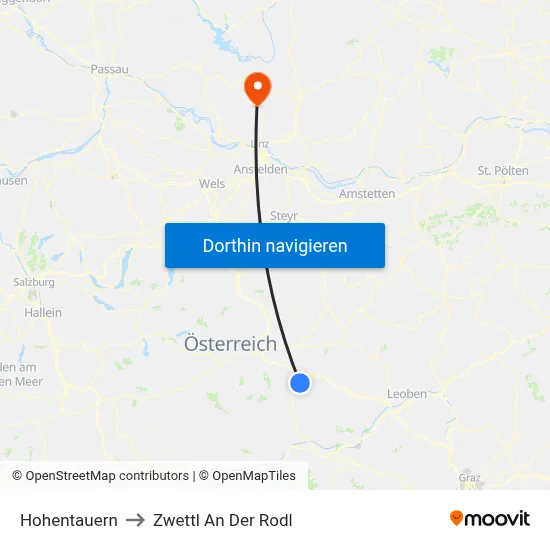 Hohentauern to Zwettl An Der Rodl map