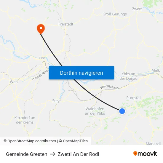Gemeinde Gresten to Zwettl An Der Rodl map
