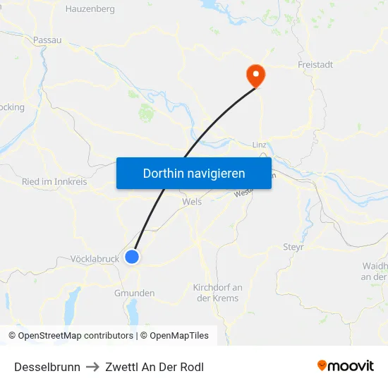 Desselbrunn to Zwettl An Der Rodl map