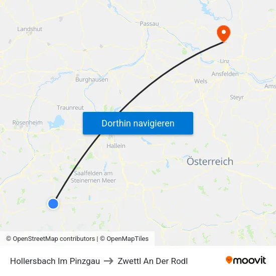 Hollersbach Im Pinzgau to Zwettl An Der Rodl map