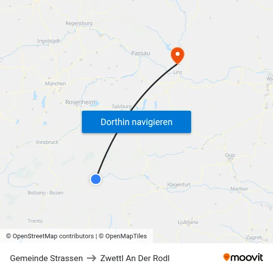 Gemeinde Strassen to Zwettl An Der Rodl map
