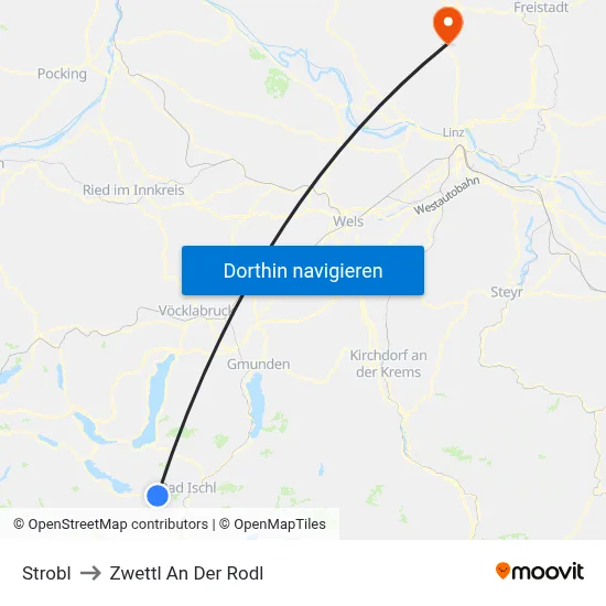 Strobl to Zwettl An Der Rodl map