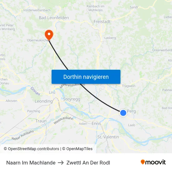 Naarn Im Machlande to Zwettl An Der Rodl map