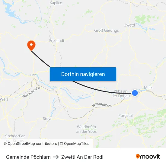 Gemeinde Pöchlarn to Zwettl An Der Rodl map