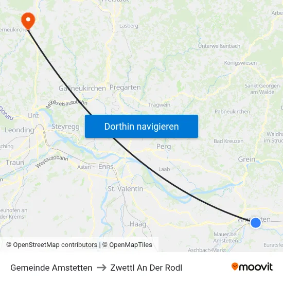 Gemeinde Amstetten to Zwettl An Der Rodl map