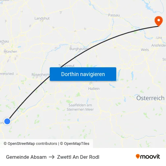 Gemeinde Absam to Zwettl An Der Rodl map