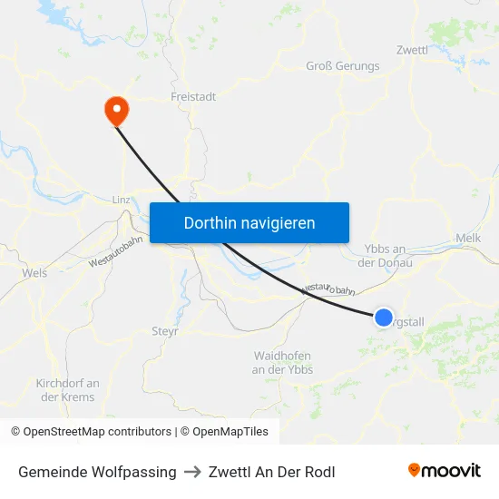 Gemeinde Wolfpassing to Zwettl An Der Rodl map