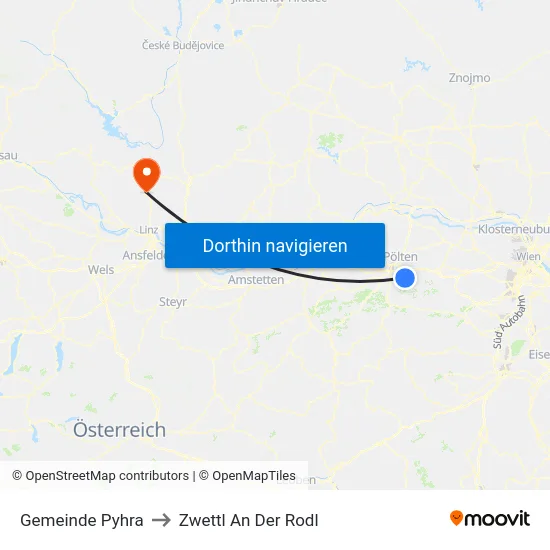Gemeinde Pyhra to Zwettl An Der Rodl map