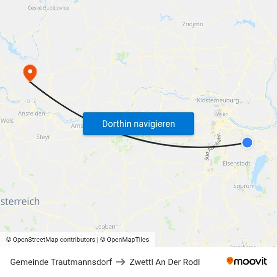 Gemeinde Trautmannsdorf to Zwettl An Der Rodl map