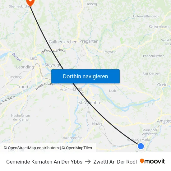 Gemeinde Kematen An Der Ybbs to Zwettl An Der Rodl map
