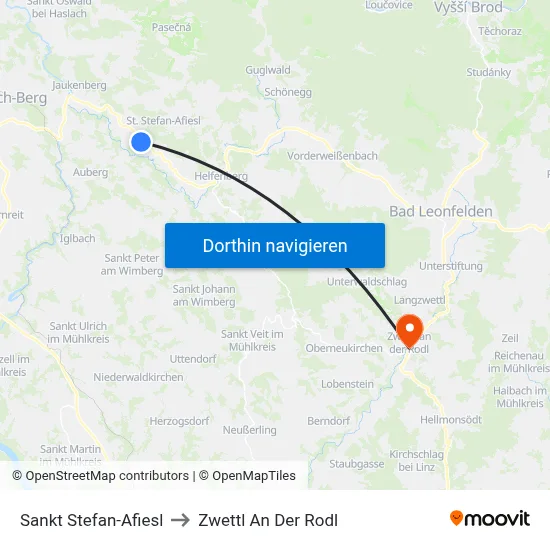 Sankt Stefan-Afiesl to Zwettl An Der Rodl map