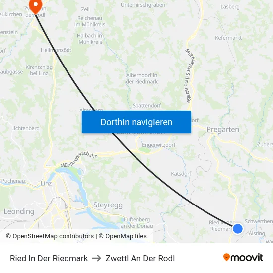 Ried In Der Riedmark to Zwettl An Der Rodl map