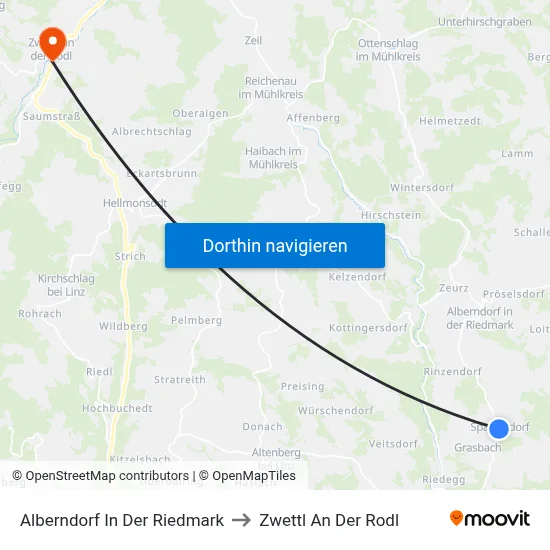 Alberndorf In Der Riedmark to Zwettl An Der Rodl map