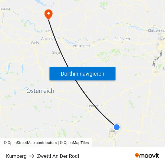 Kumberg to Zwettl An Der Rodl map