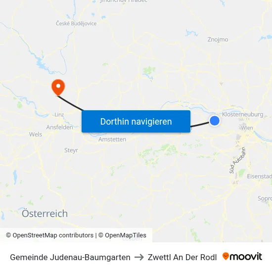 Gemeinde Judenau-Baumgarten to Zwettl An Der Rodl map