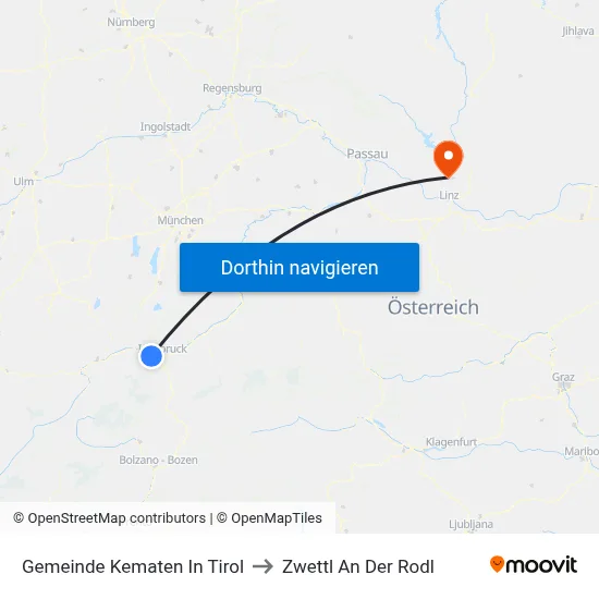 Gemeinde Kematen In Tirol to Zwettl An Der Rodl map